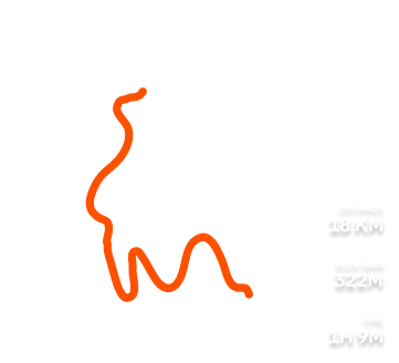 A cyclist smiles as they pedal. Text overlaid displays their average speed, elevation gain and moving time.