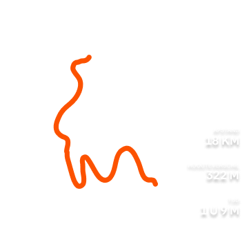 Een fietser lacht terwijl zij trapt. De overlappende tekst toont de gemiddelde snelheid, het hoogteverschil en de beweegtijd.