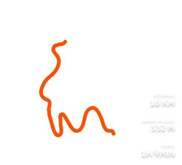 Um ciclista sorri enquanto pedala. O texto sobreposto exibe sua velocidade média, o ganho de elevação e o tempo de movimentação.