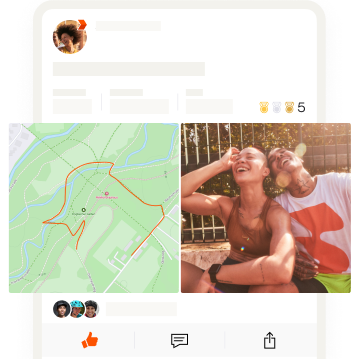 App-Bildschirm mit einem Foto von zwei Freuden neben einer Karte ihrer Aktivität.