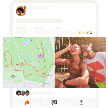 Un pantallazo de la aplicación, con una foto de dos amigos y, al lado, un mapa de su actividad.