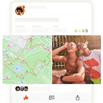 Una schermata dell’app con la foto di due amici accanto a una mappa della loro attività.