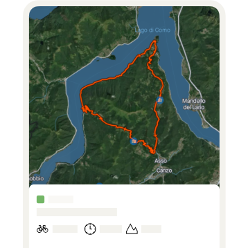 Una mappa 3D con una linea tratteggiata arancione mostra il percorso di un’attività di Strava.