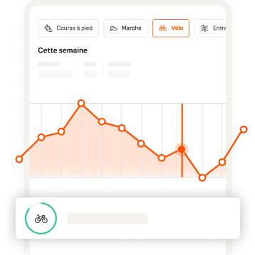 Un graphique montre les progrès hebdomadaires globaux d'un cycliste sur Strava.